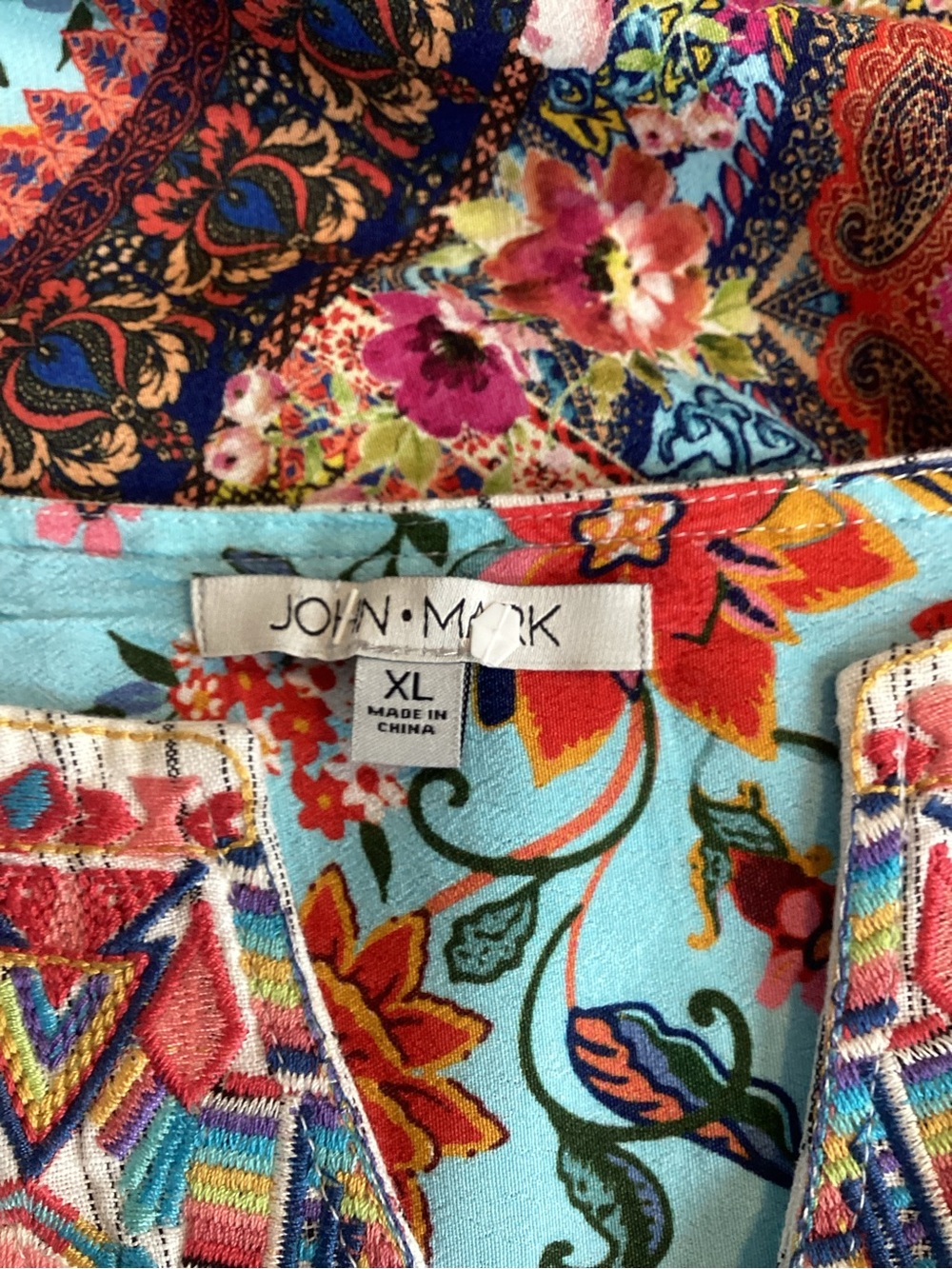 John Mark White Striped Tunic with Multicolor Embroidery - Picture 7 of 13